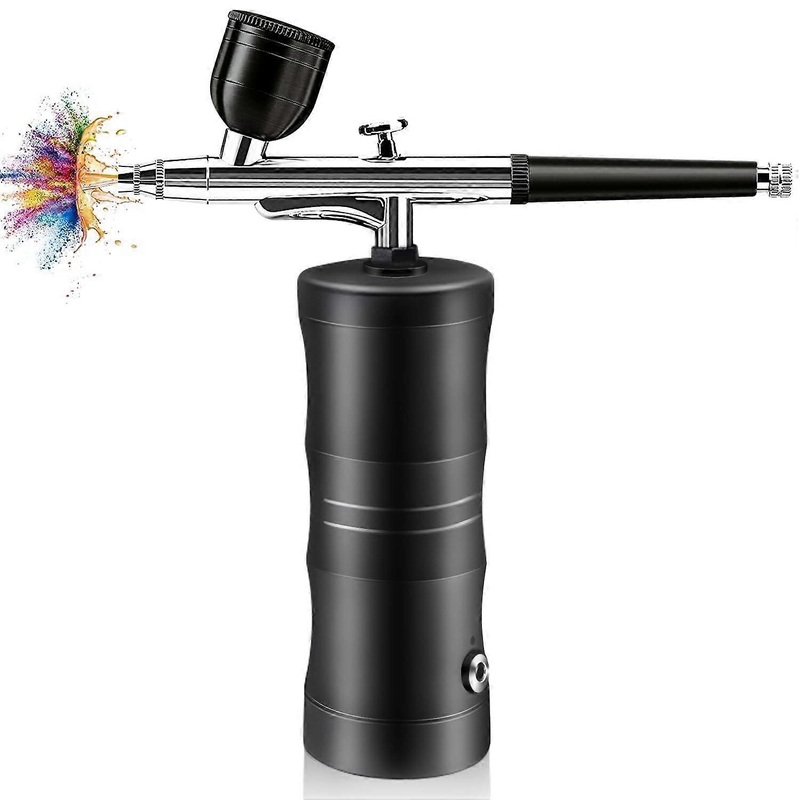 Air Brush Kit with Air Compressor, Durable Cordless Airbrush, 0.3mm Nozzle Nail Airbrush Machine, Used for Art Spraying, Makeup, Painting(Black)