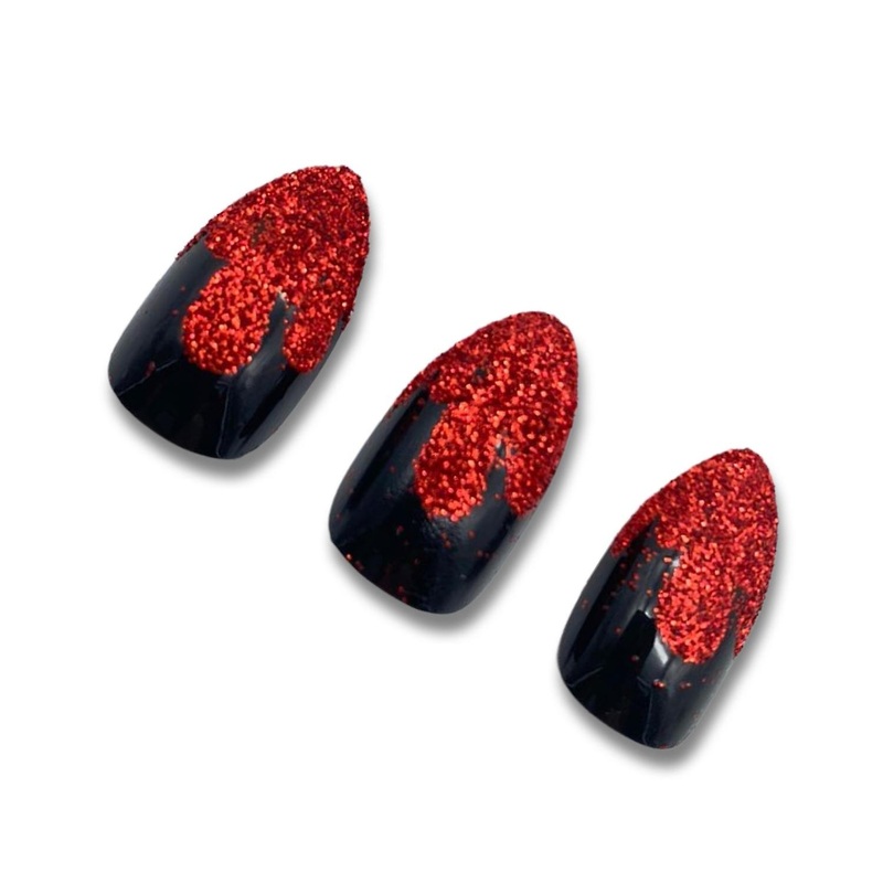 False Nails With Red Glitter Halloween Themed Blood Party Fancy