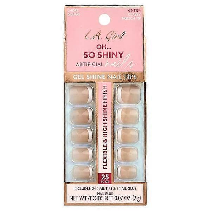 L.A. Girl, Oh So Shiny Artificial Nails, Gel Shine Nail Tips, GNT154 Classy French Tip, 25 Piece Kit