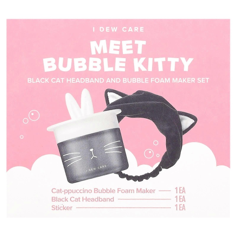 Meet Bubble Kitty, Black Car Headband And Bubble Foam Maker Set, 3 Piece Set