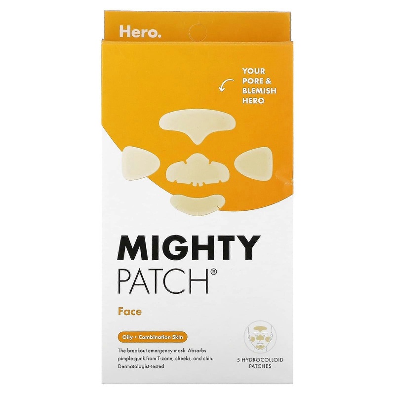 Mighty Patch, Face, Oily, Combination Skin, 5 Hydrocolloid Patches