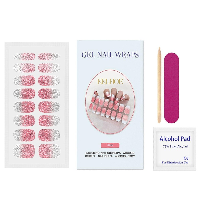 Eelhoe Soft Gel Nail Stickers Set (Glitter Pink) Nail Half Baked Nail Paper Hipster Glitter Simple Style Soft Nail Sticker