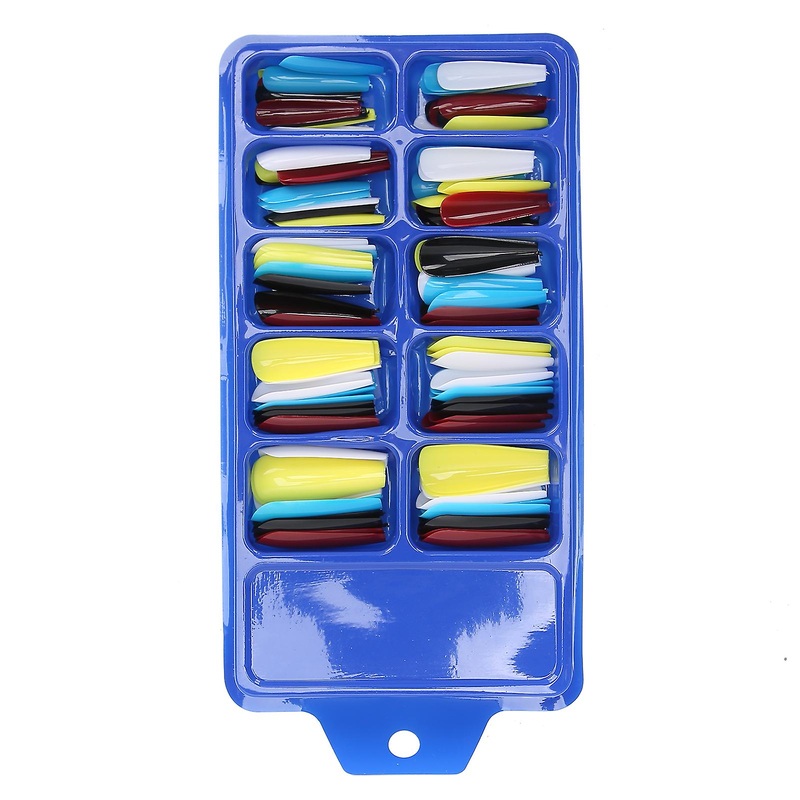 100Pcs Acrylic Nail Art Tips Set Pure Color Full Cover Artificial Press on Fake Nails10