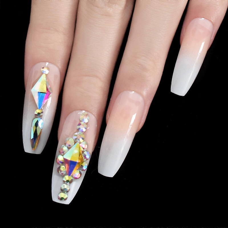 3D Nails Ballerina Press On Nails Kit - Luxury Pink Gradient Ombre Coffin Style Full Cover Acrylic Tips