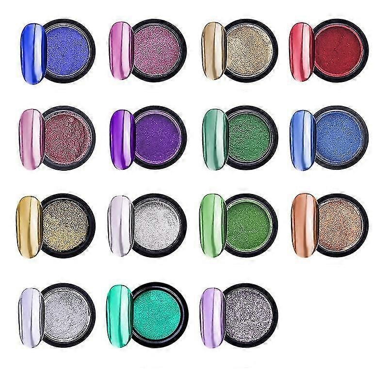 15 Cans Of Chrome-plated Nail Powder Metal Mirror Effect Holographic Aurora Chamen Pigment 1g/can Nail Gel Polish Mermaid Unicorn Dip Powder,3311