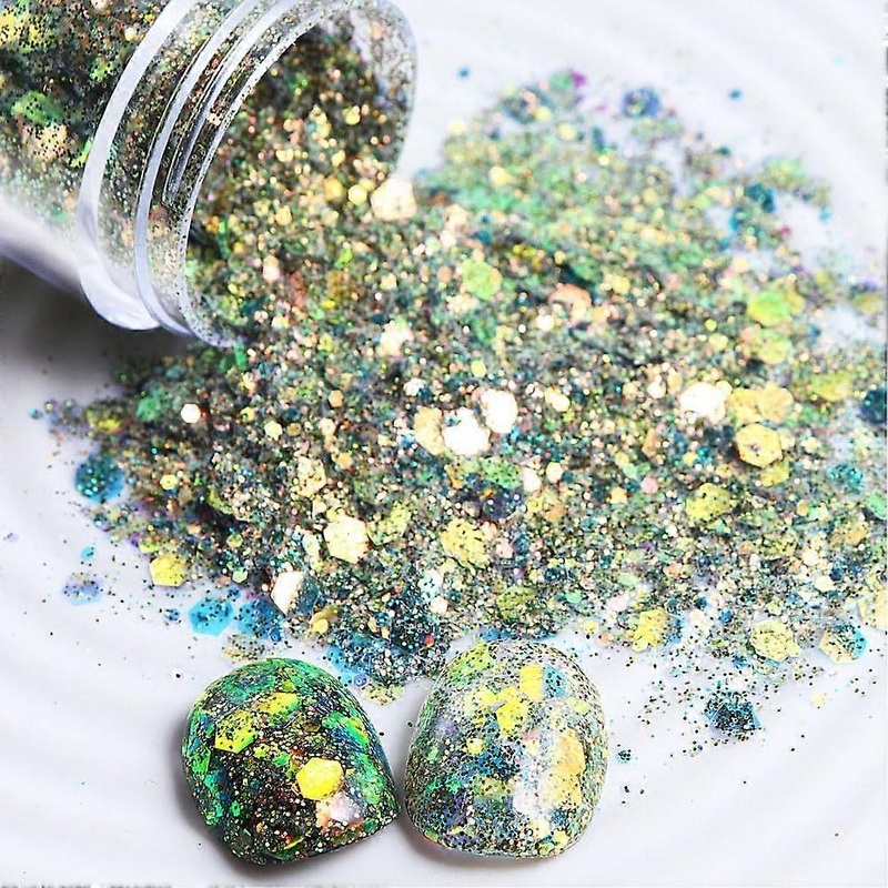 10 Pcs Green Nail Art Glitter Kit - Non-Toxic Fine Glitter Powder for DIY Manicure and Acrylic Nails, Eco-Friendly Sequins