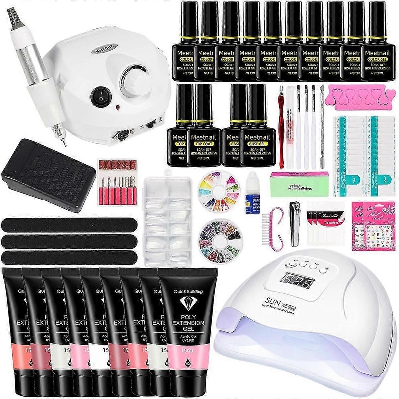 3 Colors Polygel + 15pcs Uv Gel Polish Set Complete With 80w Uv Lamp For Nail Design Nail Extensions