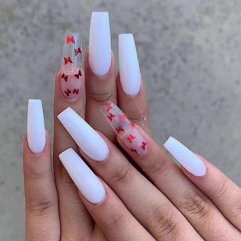 Fake Nails Medium Lenght Press On Nails Coffin Fake Nails Acrylics Full Cover False Nails For Women And Girls 24pcs