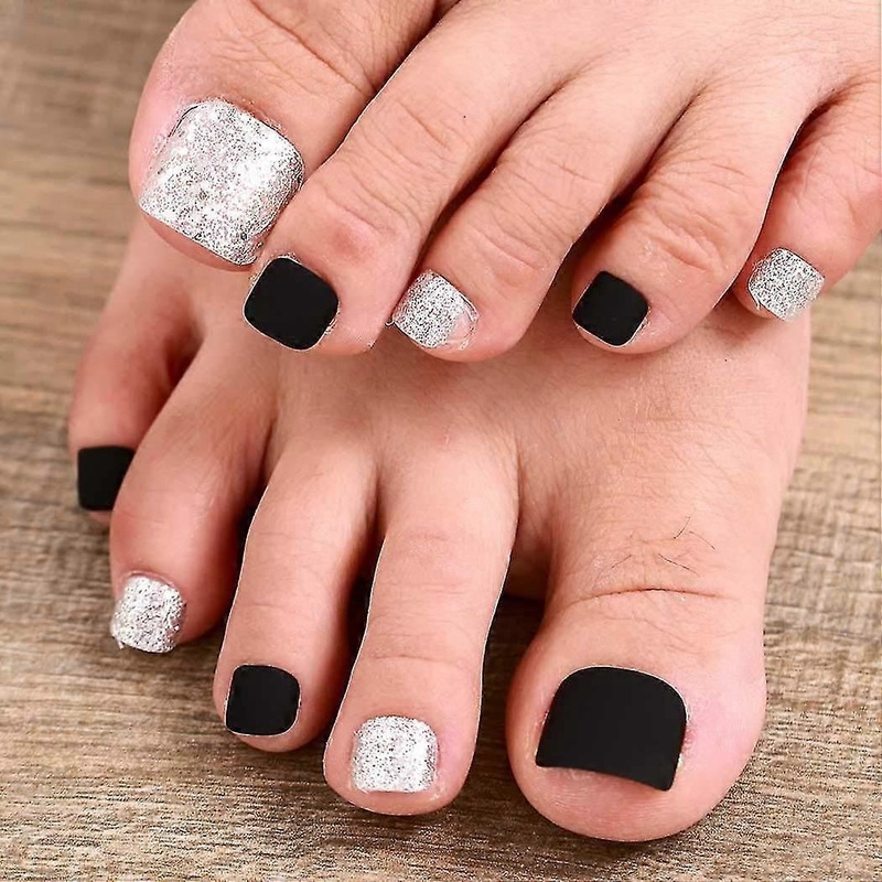 Matte Fake Toenails Bla Bling False Toenail Full Cover Foot Fake Nail Acrylic Clip Press On Toe Nails For Women And Girls(24pcs)
