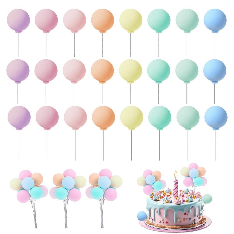 Pack of 24 Cake Decoration Balls, DIY Mini Balloon Cupcake Topper, Colourful Balloons, Cupcake Insert Topper