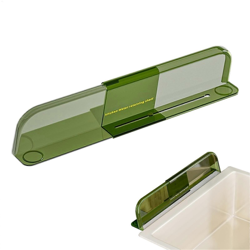 Sink Water Splash Guard Retractable Kitchen Water Barrier with Drain Storage Basket in Green - Anti Splash Separator for Sink and Stove