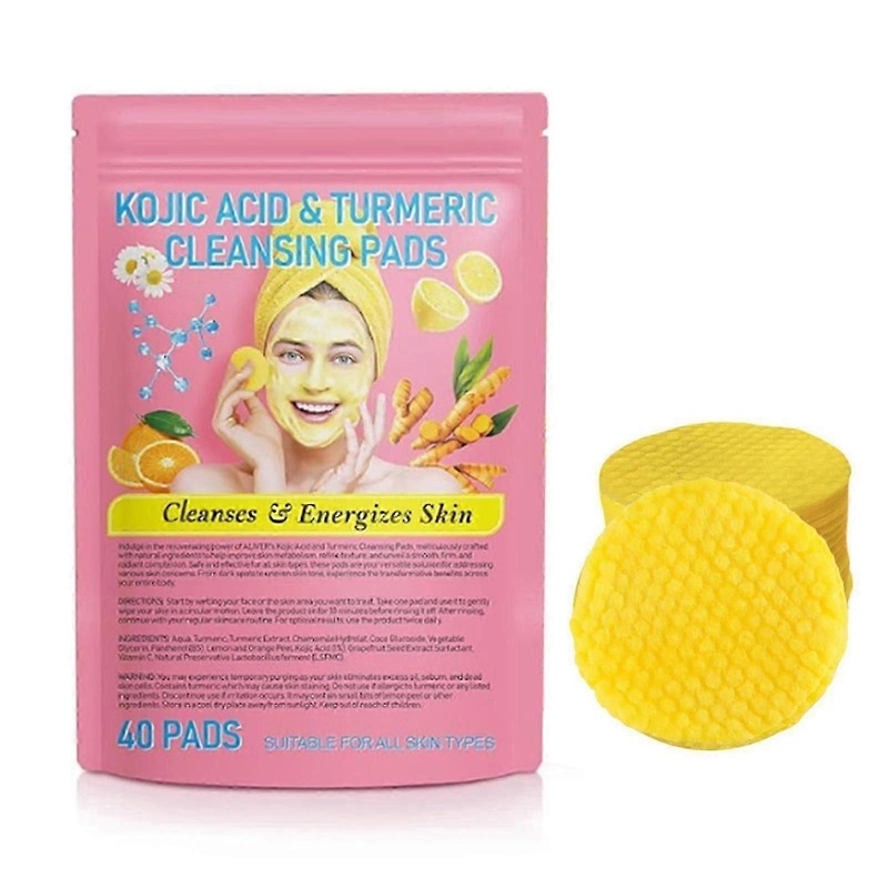 40Pcs Turmeric Kojic Acid Exfoliating Cleansing Pads Fades Dark Spots Exfoliates Skin Pads Facial Care Supplies