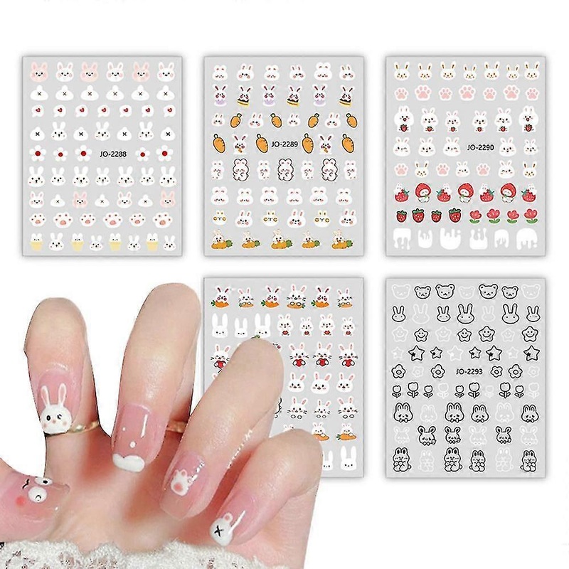10 Sheets Rabbit Nail Art Stickers, Cartoon Rabbits Nail Self-adhesive Sticker Design, Cute Rabbit Nail Art Decals For Easter Manicure Animal Decorati