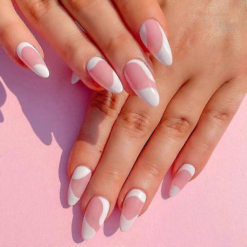 Almond Press On Nails Short Acrylic Glossy Pink Full Cover Pink Fake Nails Cute False Nails Tips For Women And Girls 24pcs,9203