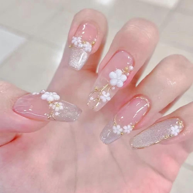 Handmade Press On Nails Medium Blue Coffin Style Fake Nails for Women, Long Gel UV Finish Nail Art, 10 Pcs A-13 Small