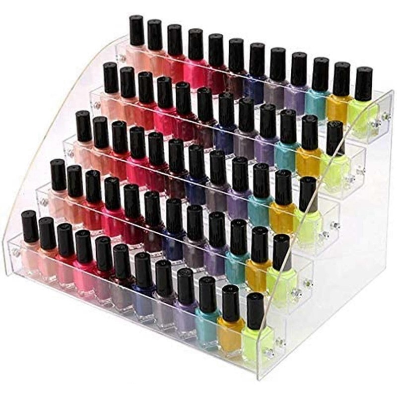 Transparent Acrylic Nail Polish Organizer Stand for Makeup Table, Clear, Multi-Compartment Design, Durable Material