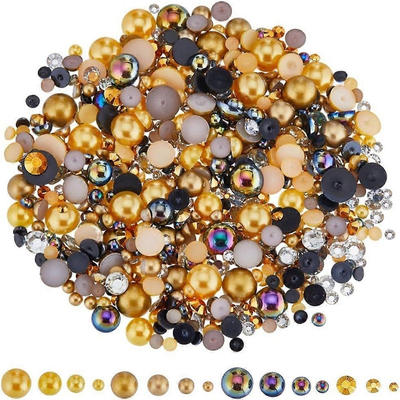 1 Box 60g Flatback Pearl Beads Nail Art Pearls Half Pearls Beads Assorted 3~10mm Golden Black Nail Art Gems Rhinestone Plastic Face Gems Jewels for Sh