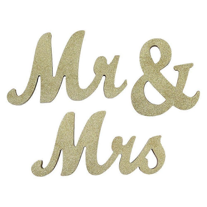 3Pcs 3 Styles Wooden Word Display Decorations with Glitter Powder MR & MRS Light Khaki 120~150x108~313x18mm 1pc/style