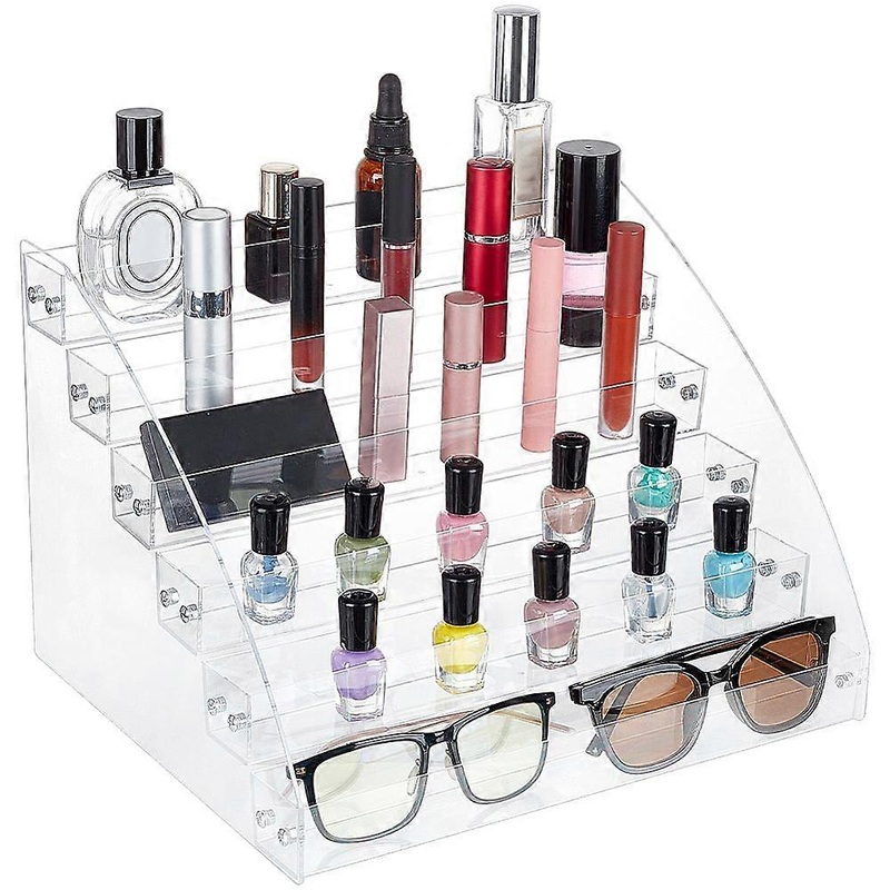 6-Tier Transparent Acrylic Nail Polish Organizer Essential Oil Displays Holder for Makeup EyeGlasses Fingernail Polish Bottles Storage Clear Finish Pr
