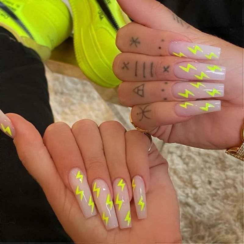 Extra Long Press On Nails Coffin Fake Nails Acrylic Gothic Full Cover False Nails For Women And Girls24pcs