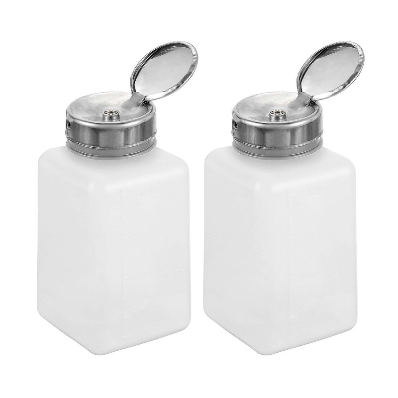 Solvent Alcohol Dispenser 200 Ml 2-Pack Push-Down Pump Bottle Stainless Steel Head For Acetone And Nail Polish Remover