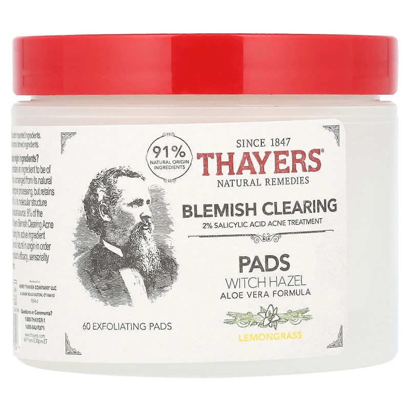 Blemish Clearing Witch Hazel Pads, Lemongrass, 60 Exfoliating Pads
