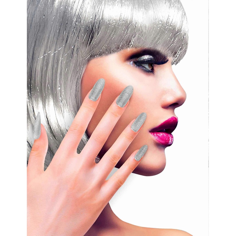 Adult silver glitter adhesive false nails