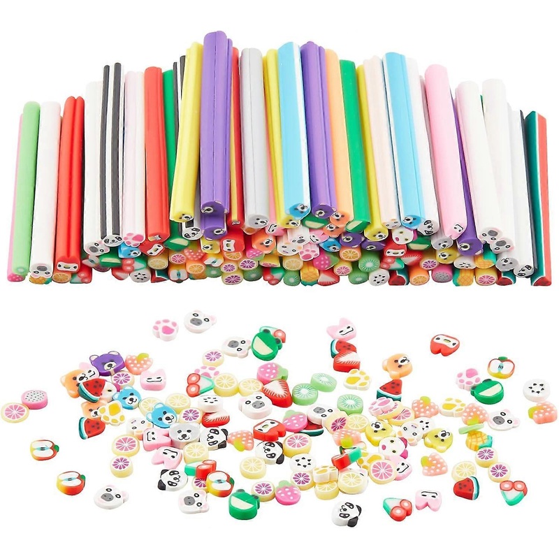 100 Pcs Polymer Clay Stick 3D Nail Art Polymer Clay Slices Mixed Pattern Animal Fruit Slices Charms for DIY Crafts Making Nail Art Cellphone Decoratio