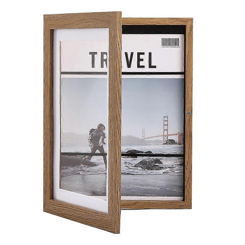 Wooden Oil Painting Storage Box Kids Flip Cover Photo Frame Kids Art Frames with Iron Nail Random Color Plastic Findings Rectangle BurlyWood 335x250x2