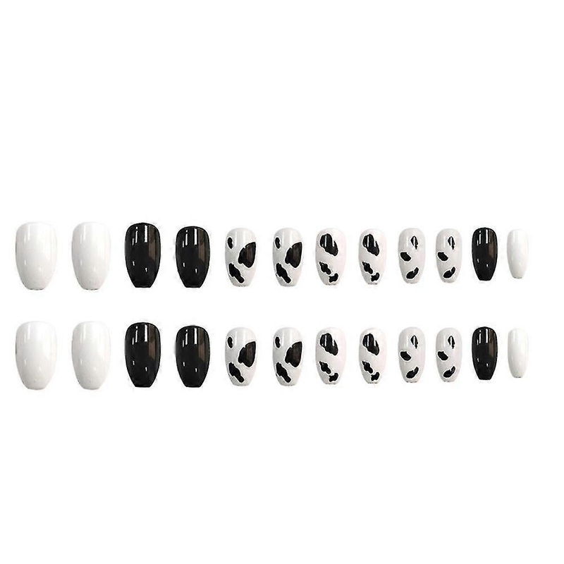 Cow Print Short Ballet Fake Nails-nail Sticker Waterproof