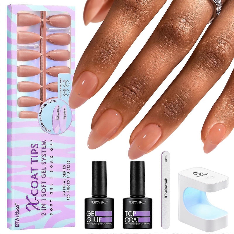 Almond Nail Tips - Brown Soft Gel Nail Kit with 150 Medium Fake Nails for Nail Art and Salon Use