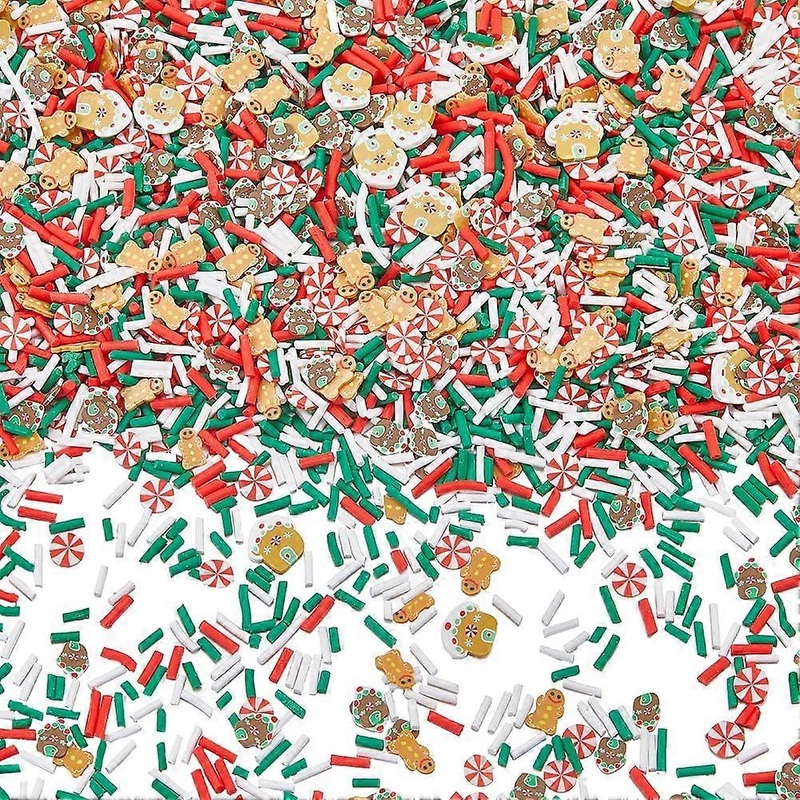 100G Christmas Sprinkles Craft Clay Slices Bulk Assorted Holiday Xmas Faux Candy Sugar Gingerbread Biscuits Mini Decorations Sprinkle for Nail Art Cak