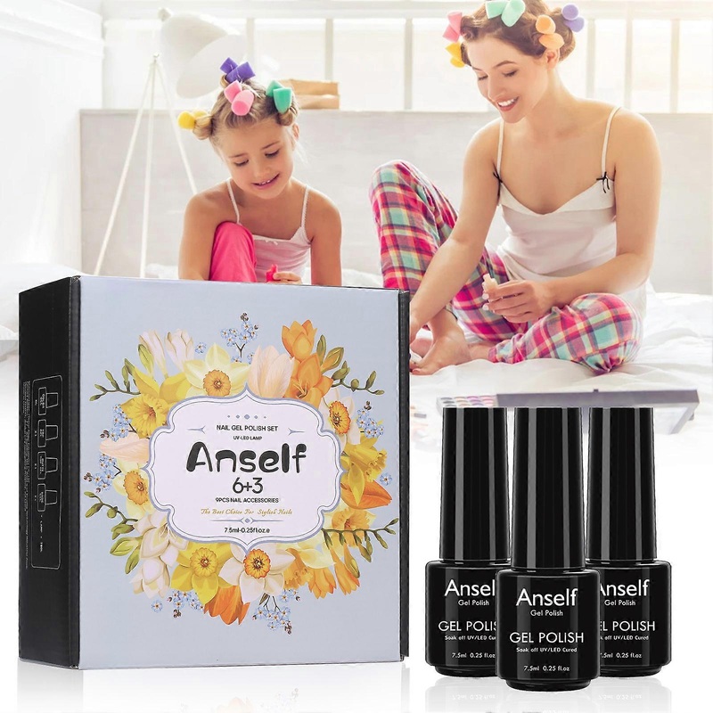 Anself Manicure Gel Polish Set 6 Color Glue + Base Coat + Top Coat + Matte Top Coat + Manicure Tools