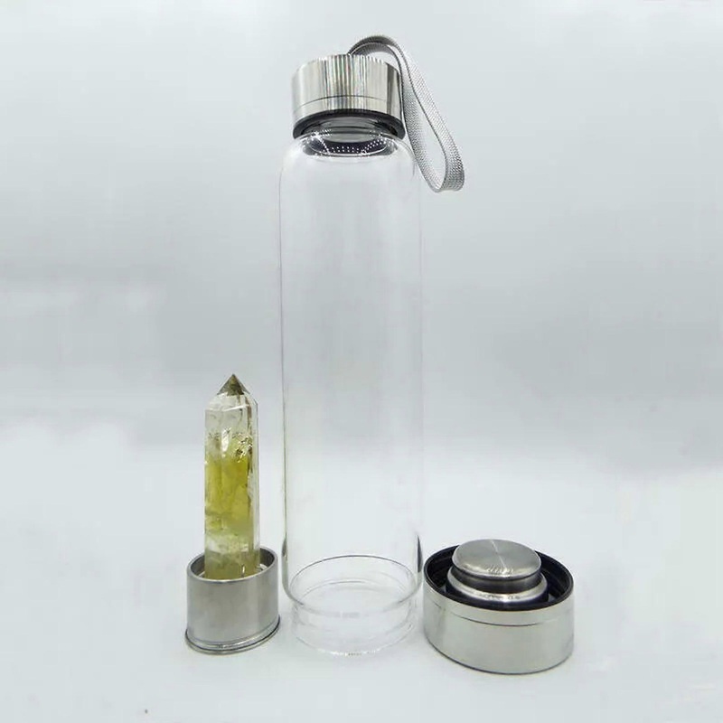 Natural Clear Citrine Quartz Elixir Water Bottle Crystal Point Wand 500ml for Healing and Meditation