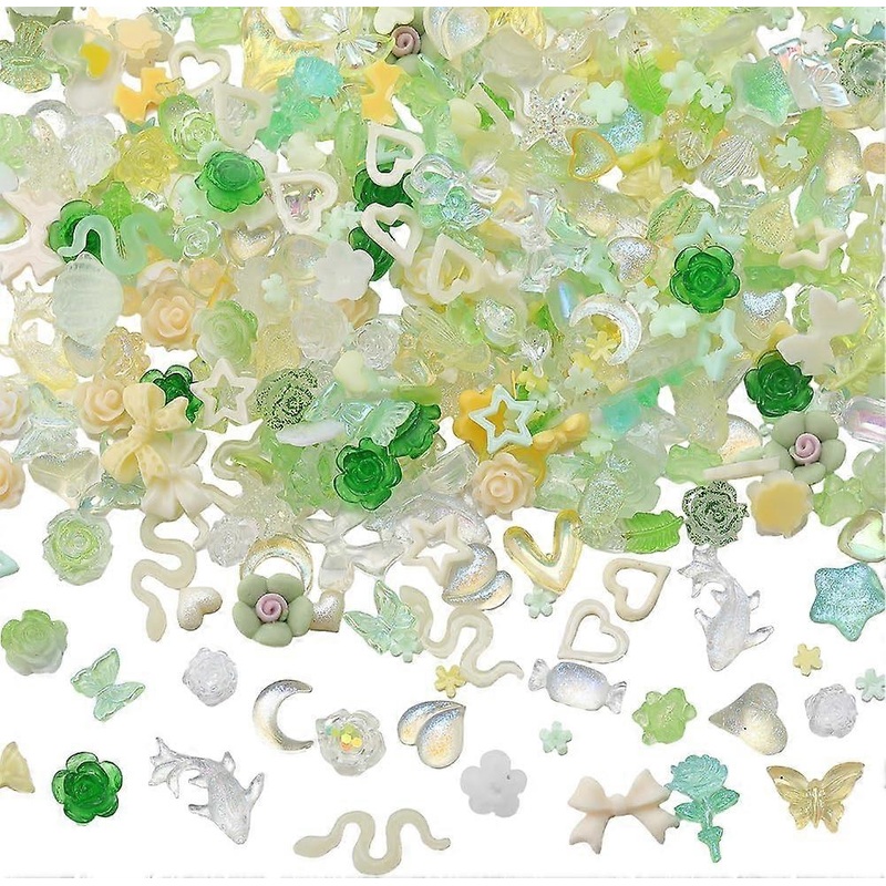 1 Box 6 Bags Green Yellow Nail Charms Nail Accessories Charms Nail Art Decoration Spring Easter St. Patrick's Day Bunny Bowknot Flower Resin Flatbacks