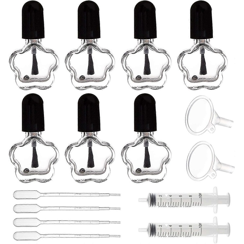 1set 15Pcs 4ml Empty Nail Polish Clear Bottles Flower Shaped with 2x Brush Cap Funnel
