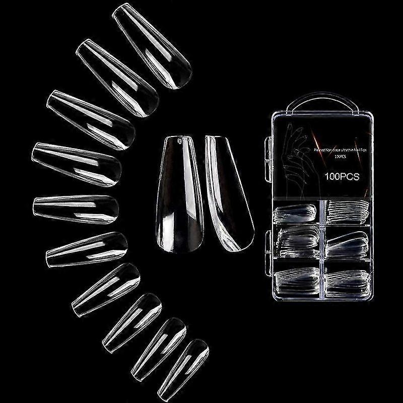 Minglan Coffin Nails Long Fake Nails - Clear Acrylic Nails Coffin Shaped Ballerina