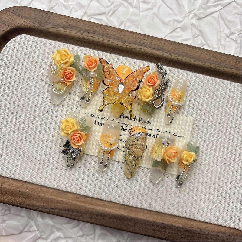 Orange Ombre Butterfly Press on Nails Fall Winter Fashion
