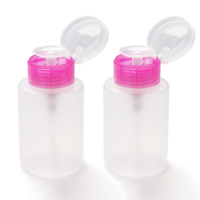 Push Down Empty Lockable Pump Dispenser Bottle 150ml Pink  2 Pack, Nail Polish And Makeup Remover, PL002