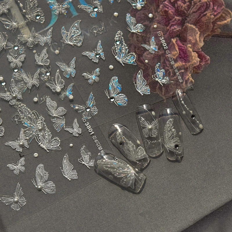 1 Sheet Nail Art Stickers White Embossed 5D Shell Light for Spring Summer