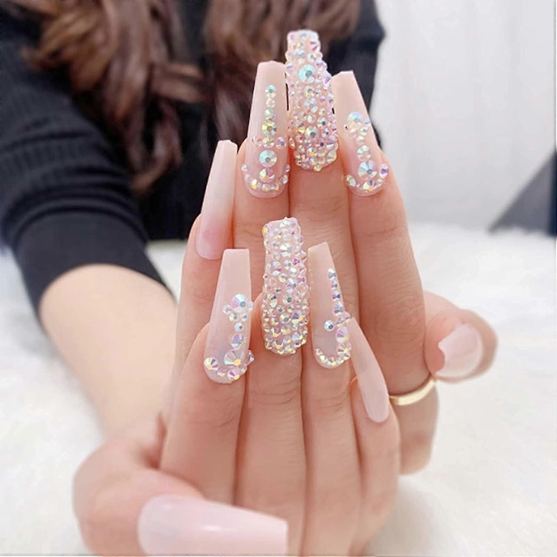 Luxury French Press On Nails Coffin Fake Nails Long Acrylics Full Cover Rhinestones False Nails Tips For Women And Girls 24pcs,4356