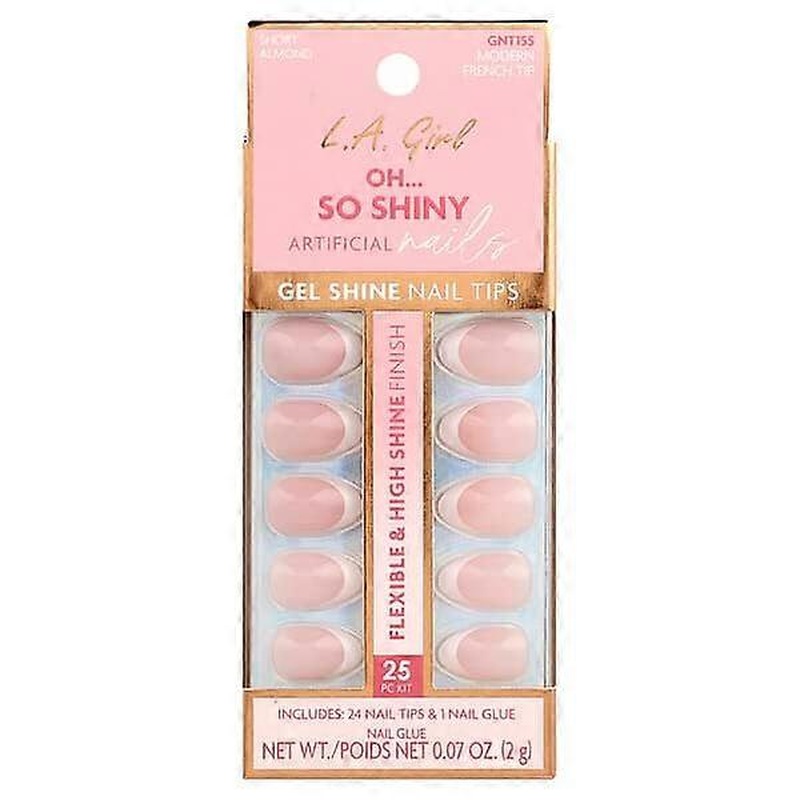 L.A. Girl, Oh So Shiny Artificial Nails, Gel Shine Nail Tips, GNT155 Modern French Tip, 25 Piece Kit