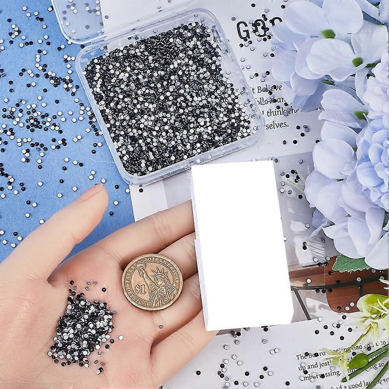1 B0X 5760Pcs Glass Rhinestones Beads Diamond Art Replacement Gems Rhinestone Black Painting Flatback Faceted Half Round Sparkle Beads for Makeup Nail