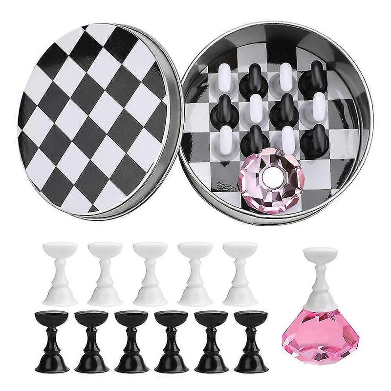 1 Set Nail Art Tips Holder Practice Display Stand, Magnetic Stu Crystal Nail Art Holder, Chessboard Nail Art Display Tools Set For Nail Art Salon Di