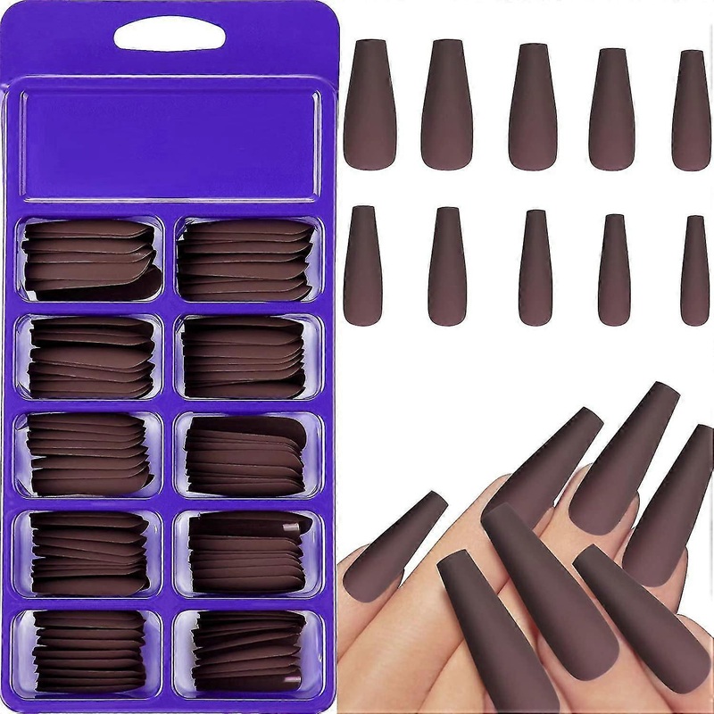 100 Pieces Matte Extra Long Ballerina Press On Nails Coffin False Nails Solid Color Full Cover Fake Nails Matte Coffin False Nails With Box For Women