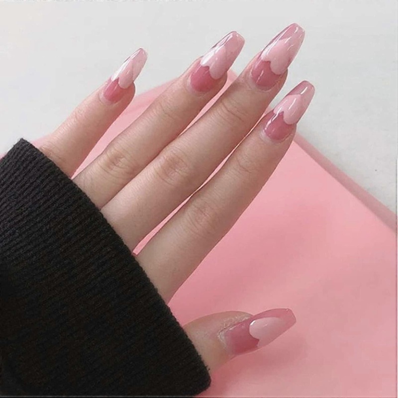 24pcs Long Fake Nails, Coffin False Nails, Glossy Full Cover Acrylic Nails, Cute Press On Nails For Girls And Women (pink),7853