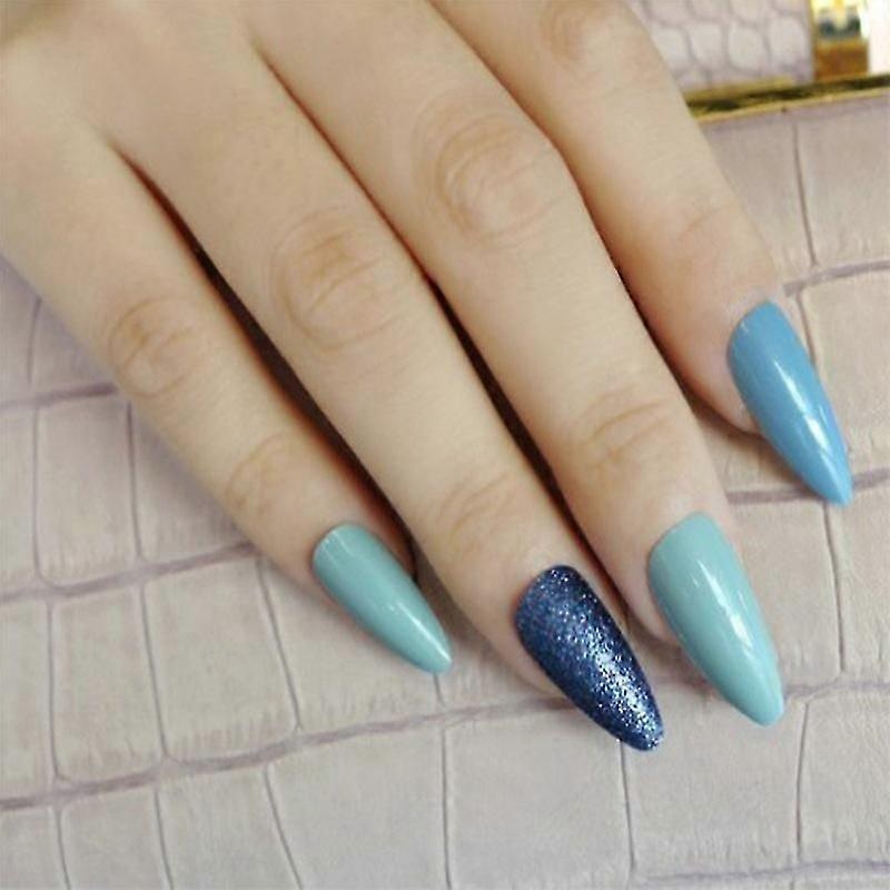 24pcs Shinning Gel Stiletto Nails Almond Design Medium  Acrylic Fake Nail For Finger Patch Decoratiolue,7236