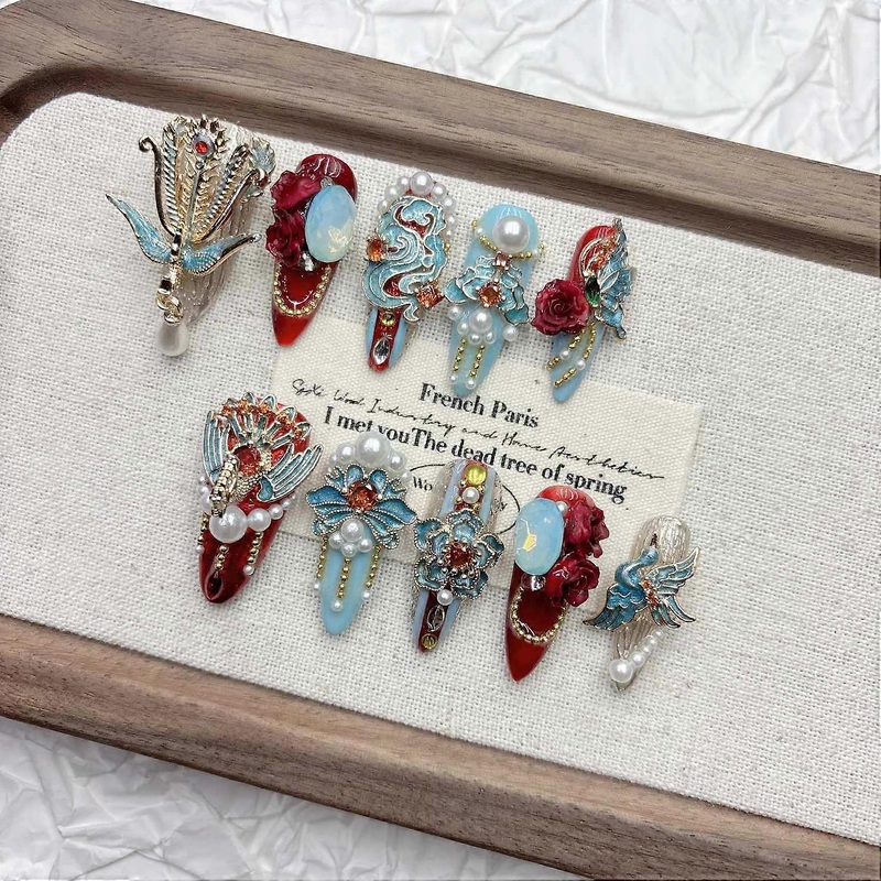 Phoenix Wedding Nails Long Pointed Press on Nails Handmade