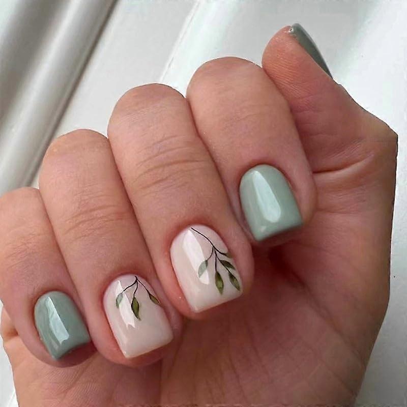 Vanccy Press On Nails Acrylic Fake Nails Short Floral Design Full Cover Reusable Nail Kit with Glue and File