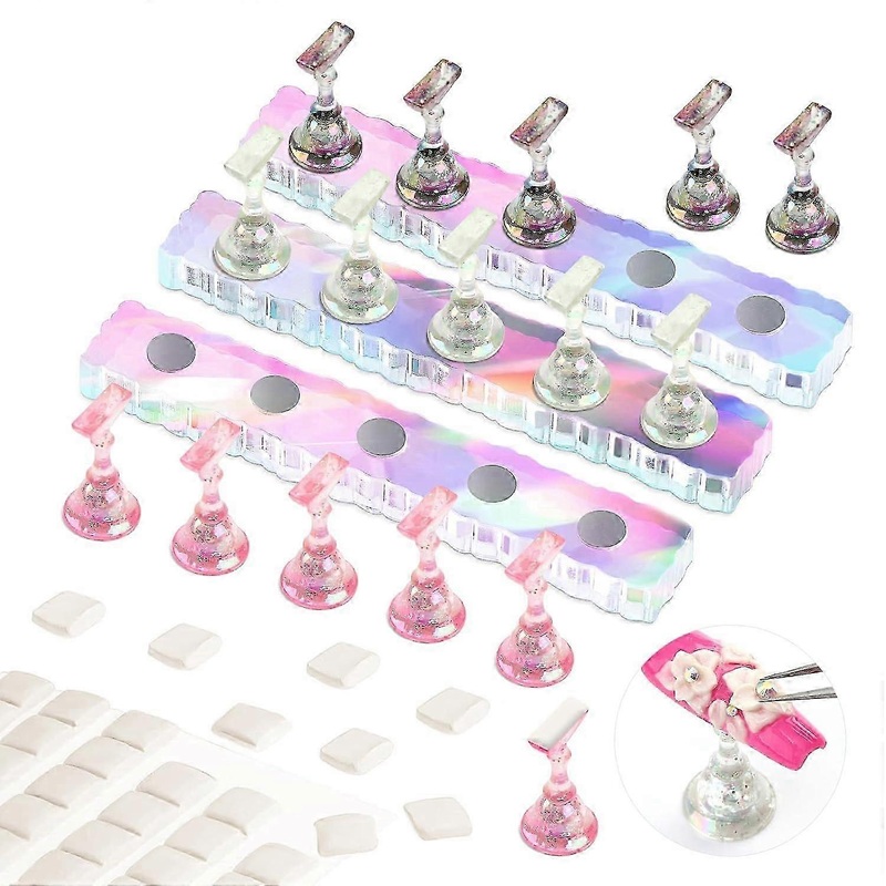 Nail Stand For Press On Nails Display: 3 Nail Stand Set, Strong Magnet Fake Nail Holder, Painting Putty Nail Tools Home Diy
